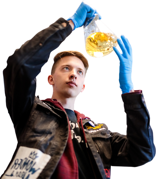 science student with a beaker